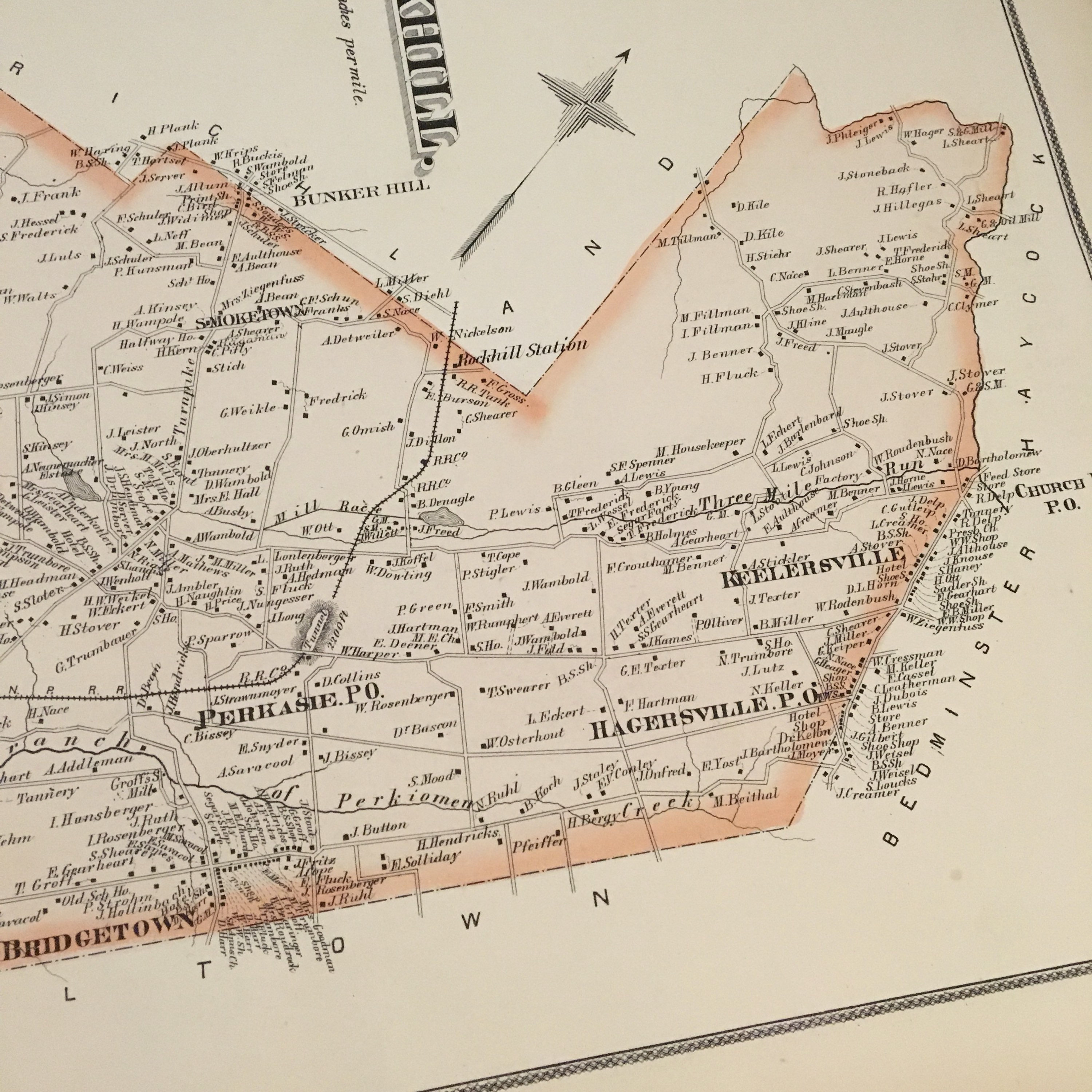 1876 Map of Rockhill Township Bucks County Pennsylvania Original