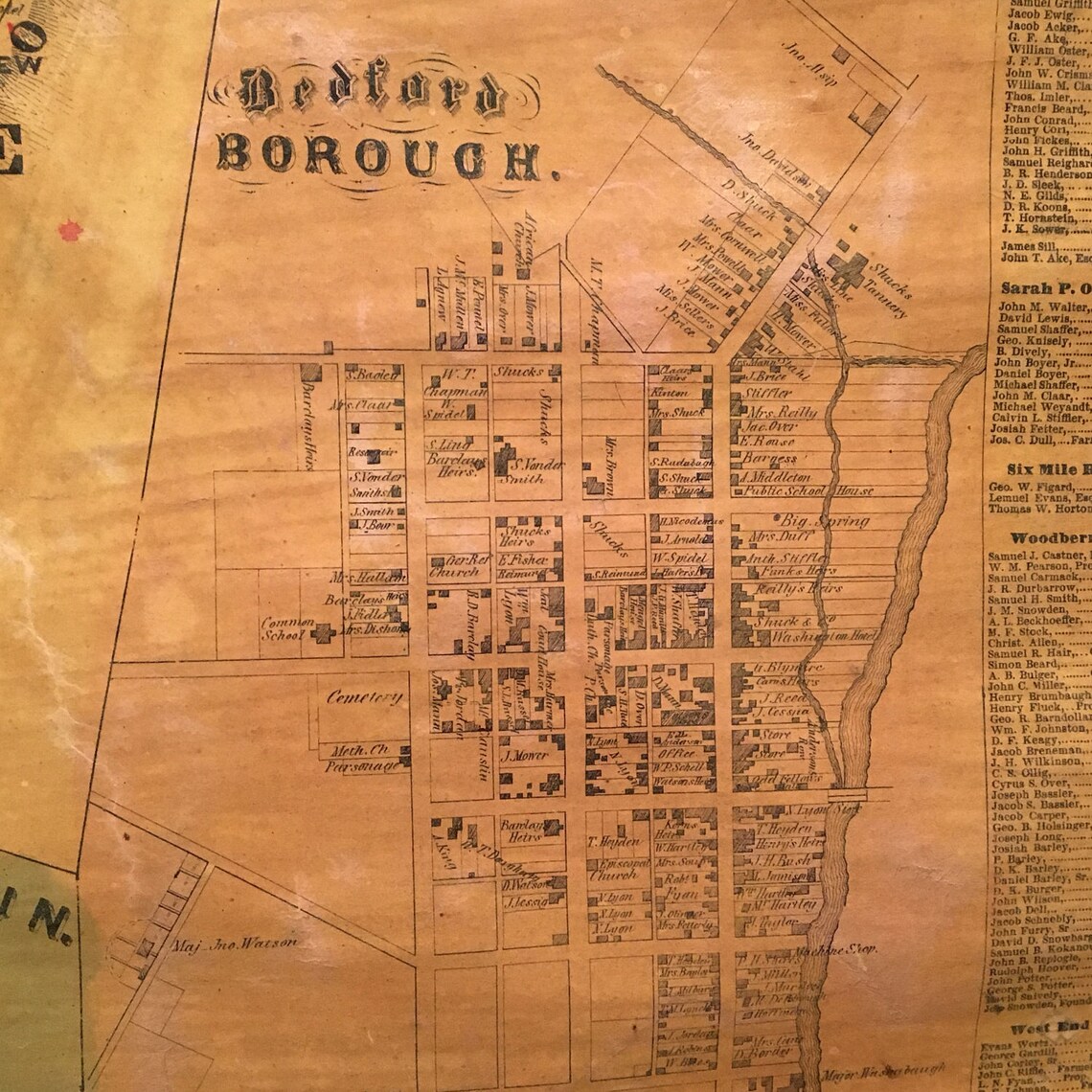 Rare 1861 Wall Map of Bedford County Pennsylvania Original Etsy