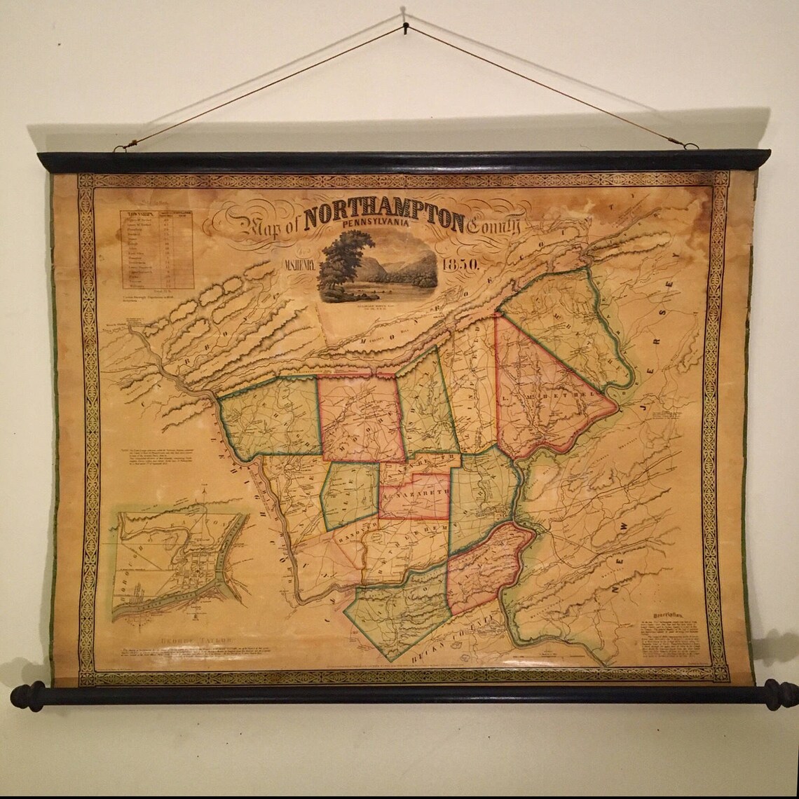 Rare 1850 Wall Map of Northampton County Early Pennsylvania Etsy