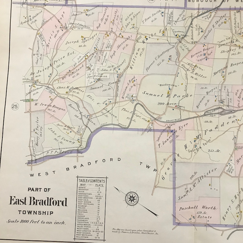 1912 Map of East Bradford Original Antique Map for Framing Etsy
