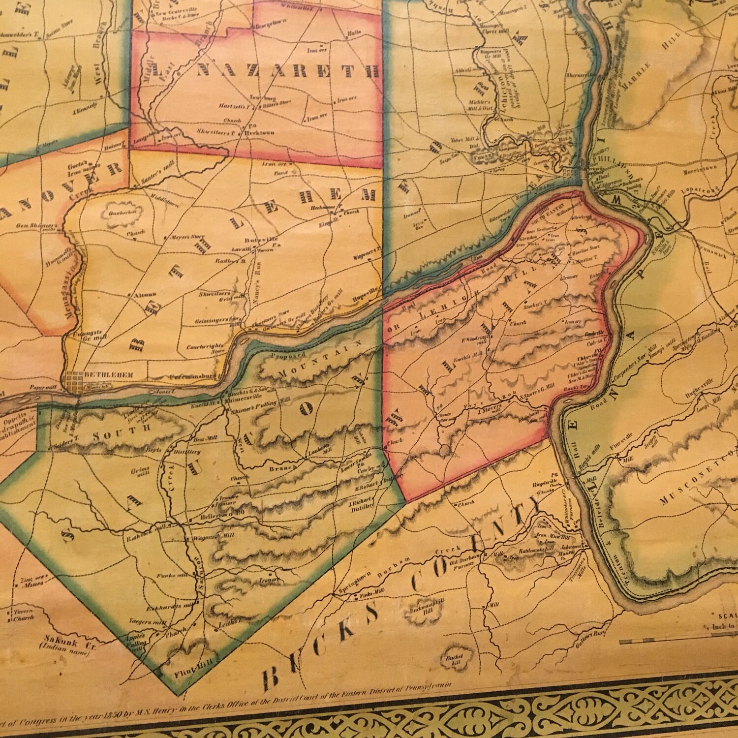 Rare 1850 Wall Map of Northampton County Early Pennsylvania Etsy