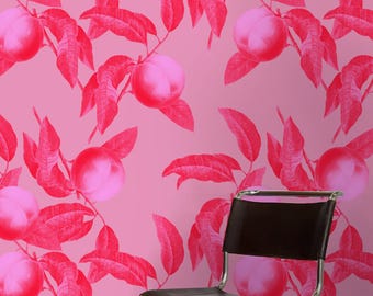 Life is Peachy Pink Wallpaper, Removable Self-Adhesive Wallpaper, Botanical Wallpaper