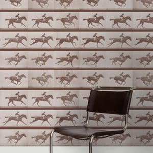Vintage Equestrian Locomotion, Sepia Brown Horse Plate Removable Wallpaper, Self-Adhesive Wallpaper, Peel and Stick Wallpaper