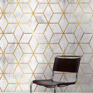 Papel tapiz de cemento geométrico dorado, papel tapiz autoadhesivo extraíble para revestimiento de paredes, papel tapiz Art Deco