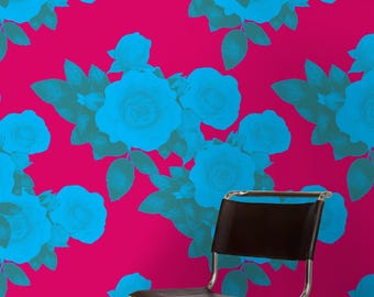 Mexican Folklore Floral Wallpaper, Bold Floral Wallpaper, Modern Botanical Wallpaper, Maximalist Home Removable Wallpaper