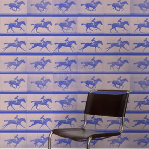 Vintage Equestrian Locomotion, Klein Blue Horse Plate Removable Wallpaper, Self-Adhesive Wallpaper, Peel and Stick Wallpaper