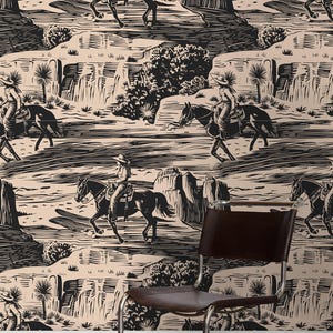 Going West Wallpaper, Western Wallpaper, Cowboy Wallpaper, Cowgirl Wallpaper, Removable Self-Adhesive Wallpaper