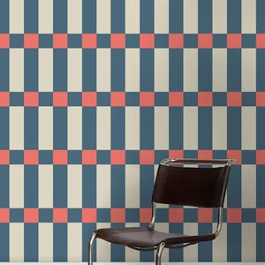 Geo Plaid Salmon, Wall Covering, Removable Self-Adhesive Wallpaper, Peel and Stick Wallpaper