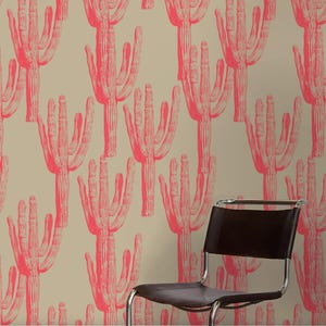Papel tapiz removible con diseño de cactus del desierto, color rosa saguaro, autoadhesivo, despegable y pegable, decoración moderna del suroeste.