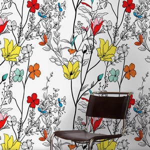 Zen Floral Wallpaper, Wall Covering Art Wallpaper Removable Self-Adhesive Wallpaper