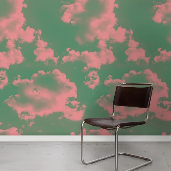 Pink Clouds Removable Wallpaper, Sky Wallpaper Wall, Self-Adhesive Wallpaper, Peel and Stick Wallpaper, Colorful Fun Wallpaper