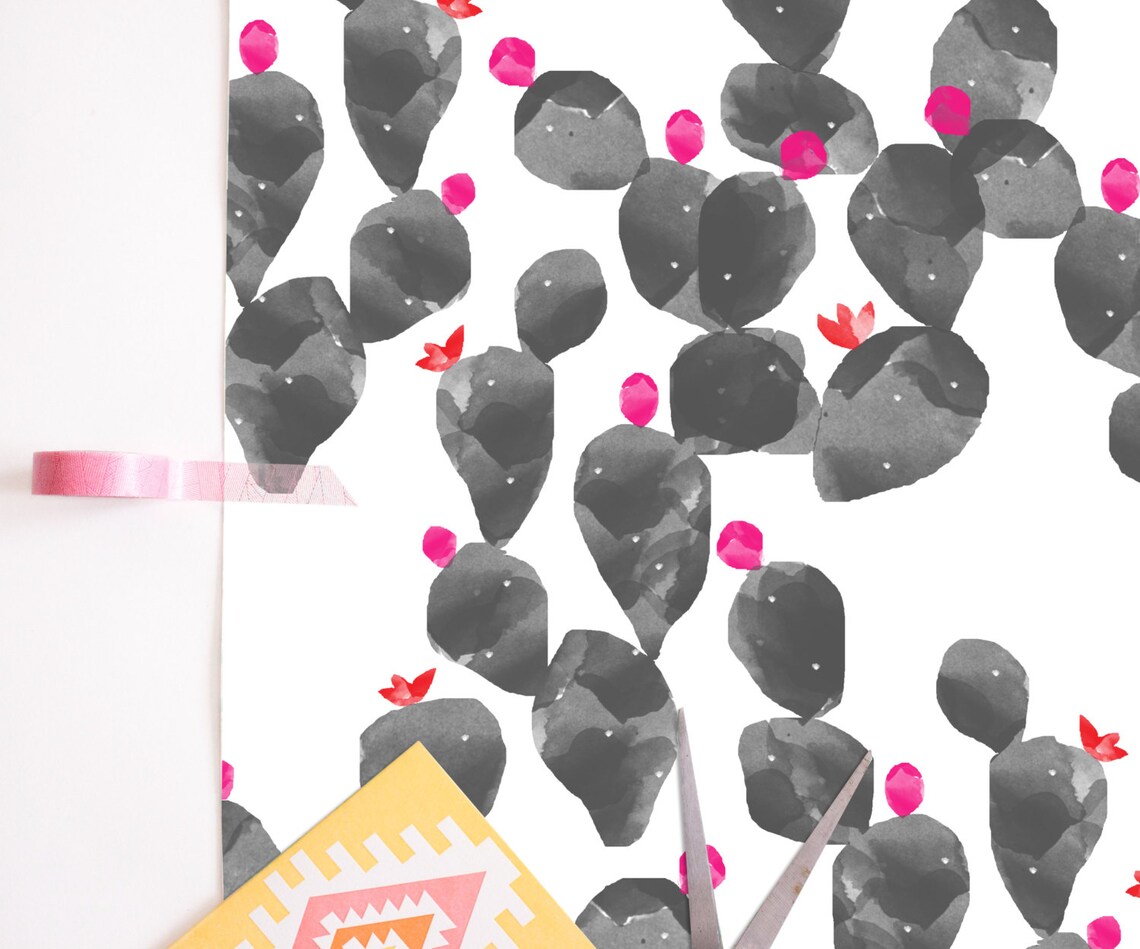 Watercolor Cactus Nopal Wallpaper Wall Covering Art Removable - Etsy