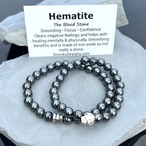 Hematite Beaded Bracelet: Unisex Strength & Focus Jewelry • Grounding Stone Jewerly • Healing Gift for Him and Her • Iron Grey Bracelet