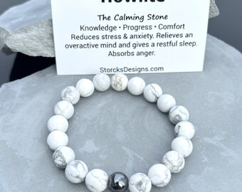 Bracelet en perles de howlite : bijoux unisexes en pierres apaisantes, accent hématite