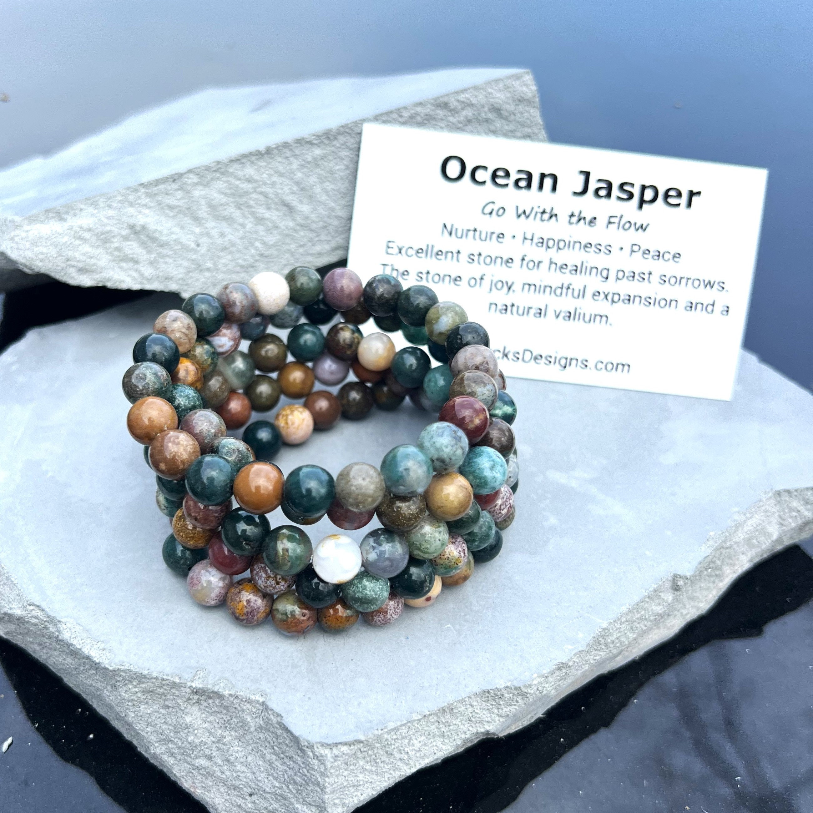 Ocean Jasper Beaded Bracelet: Stress Relief Jewelry • Gift for Him