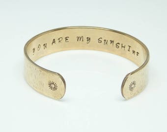 Mantra Bracelet, Inspirational Bracelet, Hand Stamped Message Bracelet, Quote Jewelry, Custom Cuff Bracelet, You Are My Sunshine Bracelet