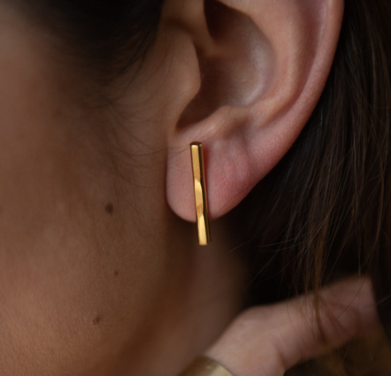Mens Earrings Bar Earrings Mens Jewelry Vermeil Gold Earring Etsy