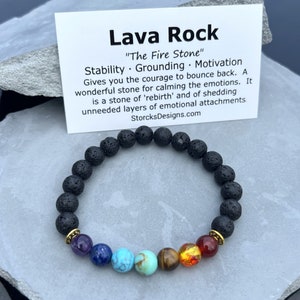 Seven Chakra Bracelet: Lava Rock Diffuser Bracelet for Essential Oils • Healing Energy Gemstone Bracelet for Balance and Stress Relief