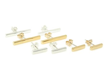 Gold Vermeil Bar Stud Earrings: Overlapped Sterling Silver Post