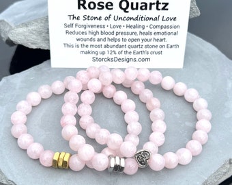 Rozenkwarts kralenarmband: uniseks edelsteensieraden • Hartchakra • Helende liefdessteen • Cadeau voor hem of haar • Mindful stapelbaar cadeau