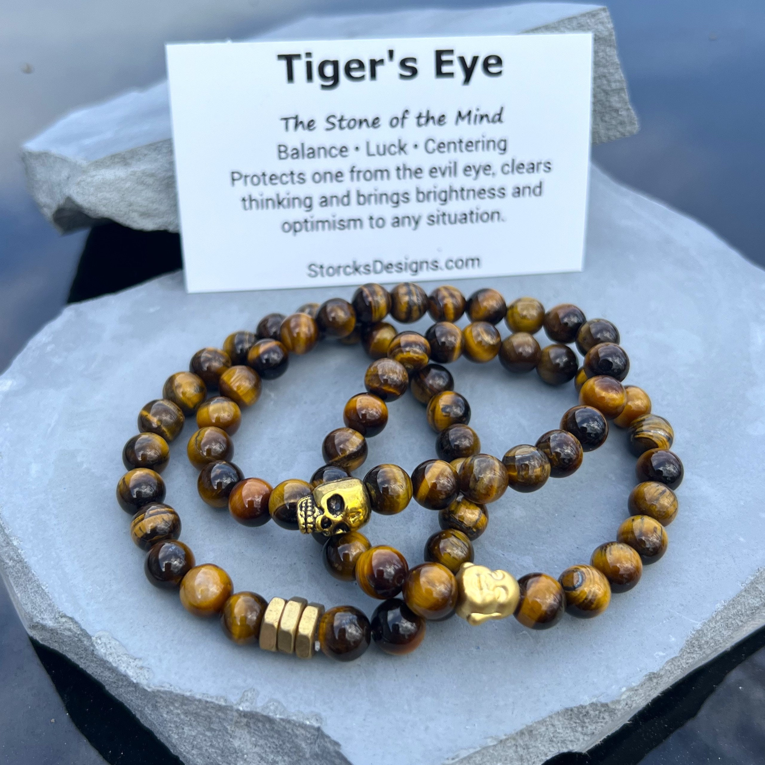 Amazon.com: Fit Selection Phoenix Tiger Eye Bracelet Solid  Tiger’s Eye Bracelet Brown Natural Gemstone Sterling Silver Beaded handmade display picture 1