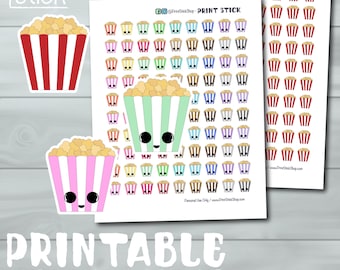 Popcorn Planner Stickers - PRINTABLE - Keep track of that movie/theater night ! - Perfect for Erin Condren, Happy Planner and Others!