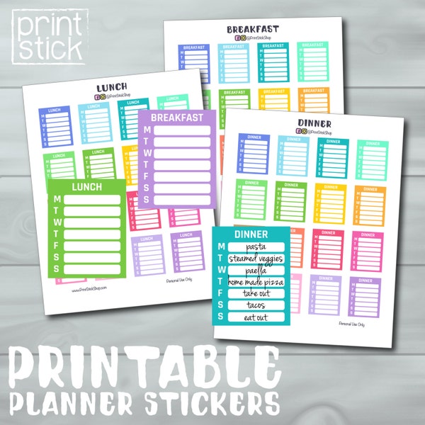 Meal Planner Stickers Sidebar Boxes - PRINTABLE STICKERS - Organize your Meals! - Perfect for Erin Condren and Others!