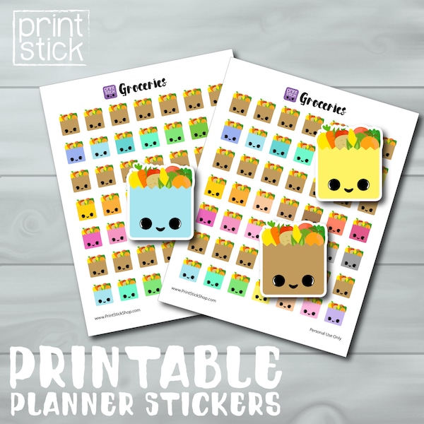 Kawaii Grocery Stickers - Groceries Planner Stickers - PRINTABLE - Organize your Day! - Perfect for Erin Condren, Happy Planner & Others