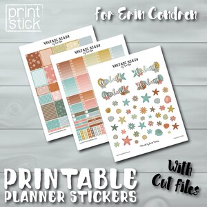 Vintage Planner Stickers - Beach - PRINTABLE For your Erin Condren - Includes Cut Files!