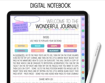 Digital Notebook Undated Digital Planner Subject Notebook for iPad GoodNotes - Linked Daily Planner - Hyperlinked Pages