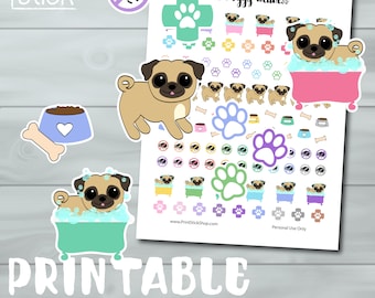 Pug Planner Stickers PRINTABLE Dog Stickers - Pet Health - Perfect for your Erin Condren Planner, Happy Planner etc