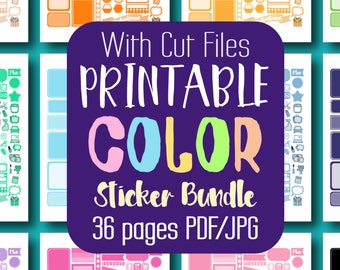 Printable Planner Stickers Bundle Printable Planner Stickers - 36 Colors / Sheets Printable Bundle - W/Cut Files