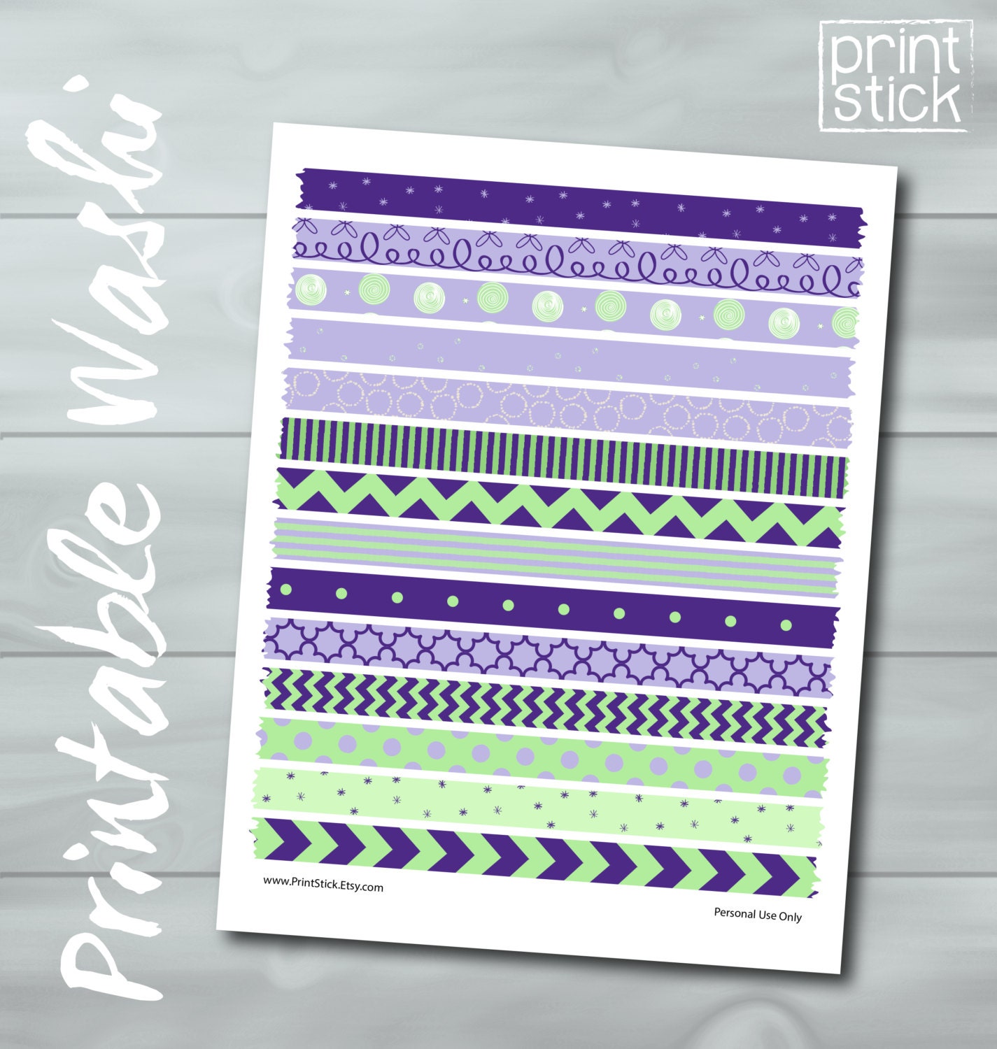 Minty Purple Washi Tape PRINTABLE SHEET Perfect for Erin Condren, Happy  Planner, Other Planners and Scrapbooking 