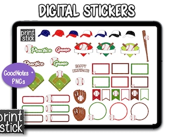 Baseball Digital Stickers: GoodNotes Planner Stickers (PNG)