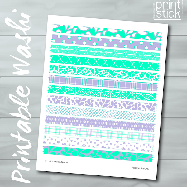 Purple & Mint Washi Tape - PRINTABLE JPG SHEET - Cute Washi - Perfect for Erin Condren, Happy Planner, other Planners and Scrapbooking!
