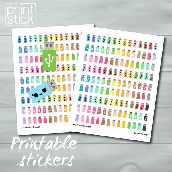 Kawaii USB Flash Drive Printable Stickers - Perfect for your Erin Condren Planner or any other planner or notebook. Great for scrapbooking !