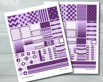 Purple & Lilac Planner Stickers - PRINTABLE JPG Sheet - 2 Versions: Happy Planner AND Erin Condren Life Planner (Vertical)