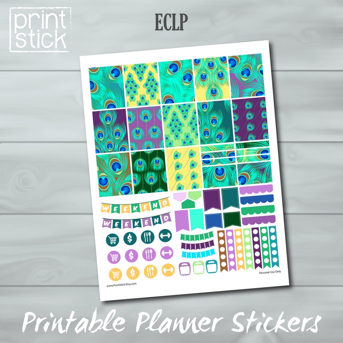 Peacock Planner Stickers Printable Sheets Happy Planner | Etsy