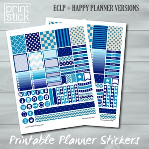 Blue Planner Stickers: Happy Planner & Erin Condren (Printable JPG)