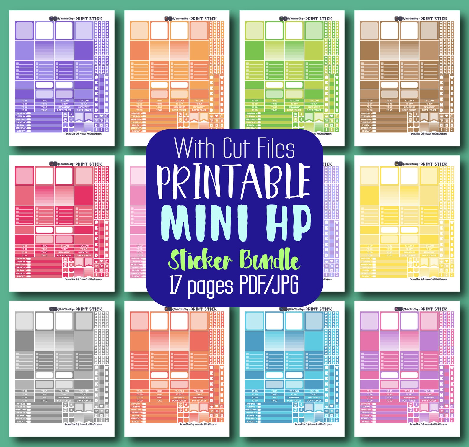 Mini happy printable planner stickers sticker bundle etsy