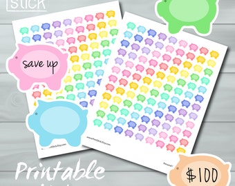 Piggy Bank Stickers - Printable Sticker Sheet - Fits Erin Condren Planner or any other planner or notebook !