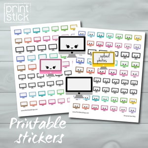 Kawaii Computer Planner Stickers - Erin Condren Compatible (Printable)