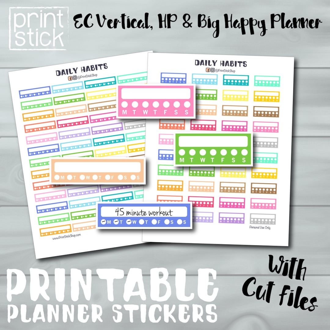 Habit Tracker Planner Stickers: Weekly Printable Stickers (JPG/PDF) - Etsy
