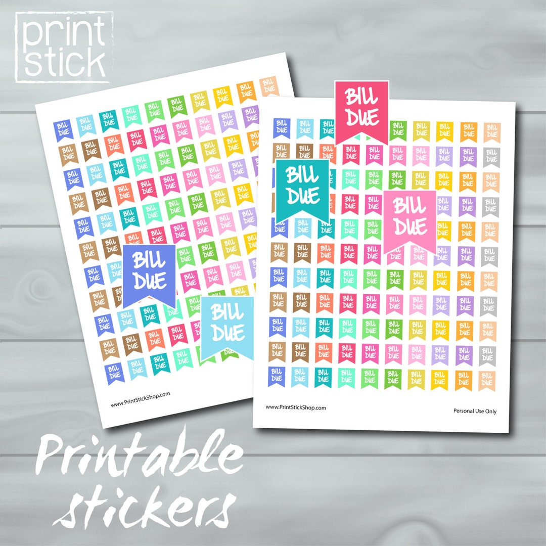 Bill Due Printable Stickers - JPG Sticker Sheet - Fits Erin Condren ...