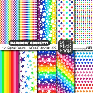 10 Regenbogen Konfetti digitale Papiere - druckbare Hintergründe - perfekt für Scrapbooking, um Ihre eigenen Einsätze zu machen oder schmücken Sie Ihren Planer!