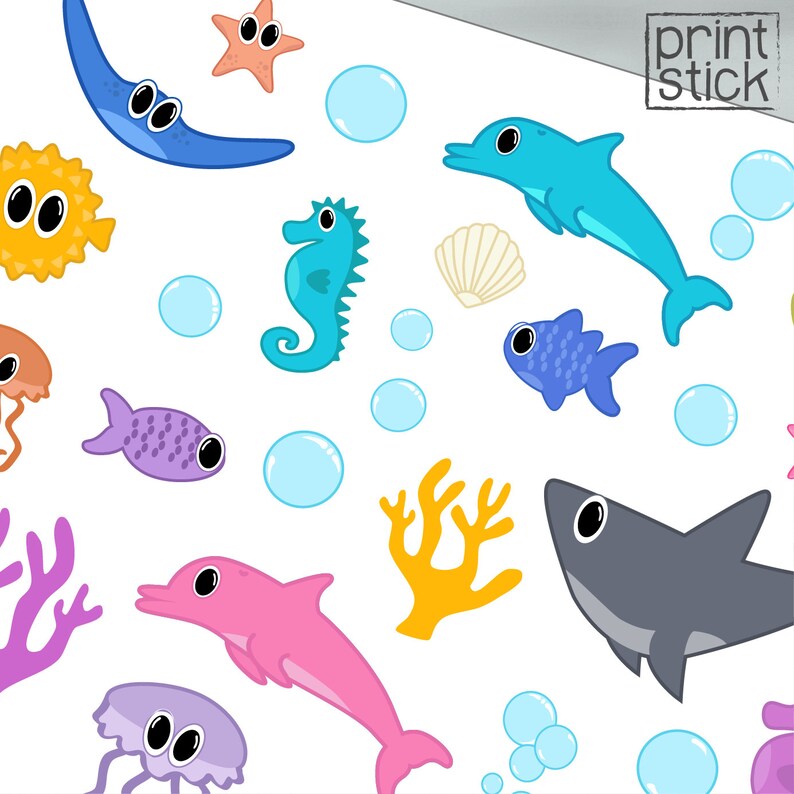 cute sea creatures printable stickers bubbles dolphin etsy