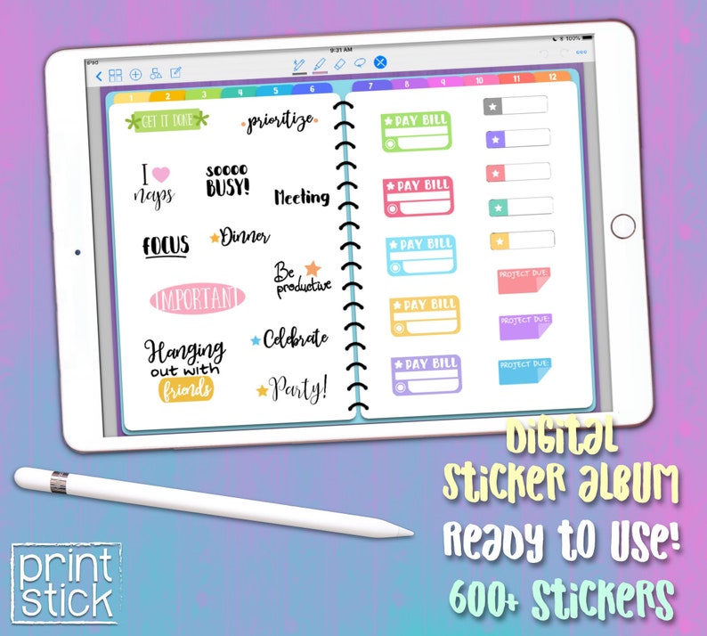 Digital Planner Stickers Book Ipad Goodnotes Stickers Digital Etsy