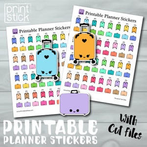 Pegatinas imprimibles de maleta kawaii: ¡perfectas para tu agenda Erin Condren o cualquier otra agenda o cuaderno!