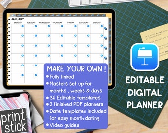 Digital Planner Template Editable Customizable in Keynote Digital iPad Planner - for Goodnotes Notability Noteshelf Tablet Planner