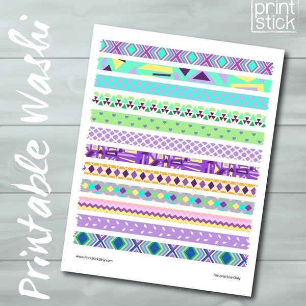 Colorful Purple Washi Tape - PRINTABLE SHEET - Perfect for Erin Condren, Happy Planner, other Planners and Scrapbooking!